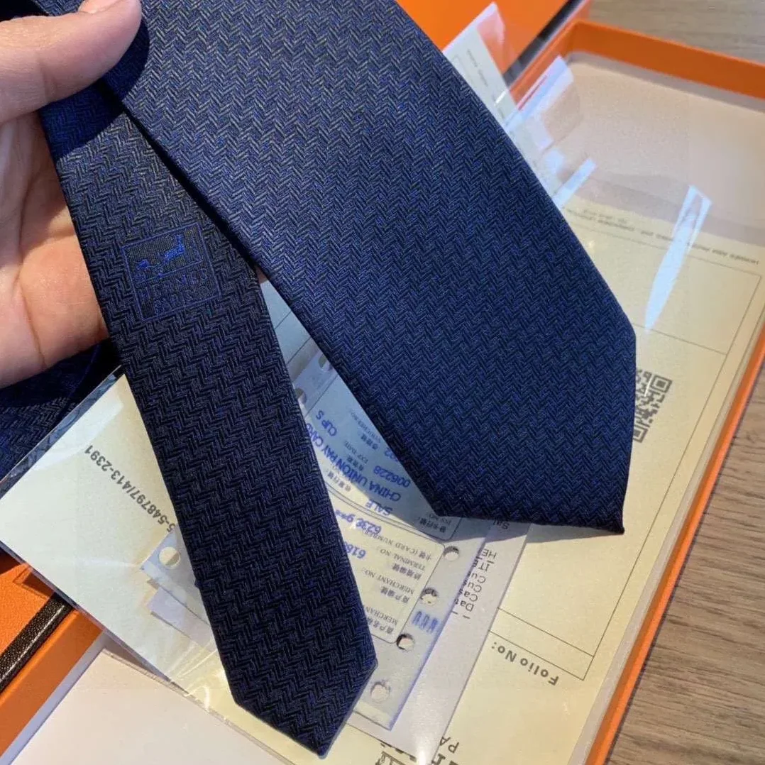 Hermes Tie 7 Faconnee New H Navy Blue