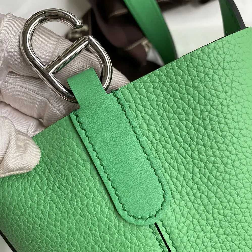 Hermes In the Loop 18 Handbag Clemence Leather for Women in Green/Silver