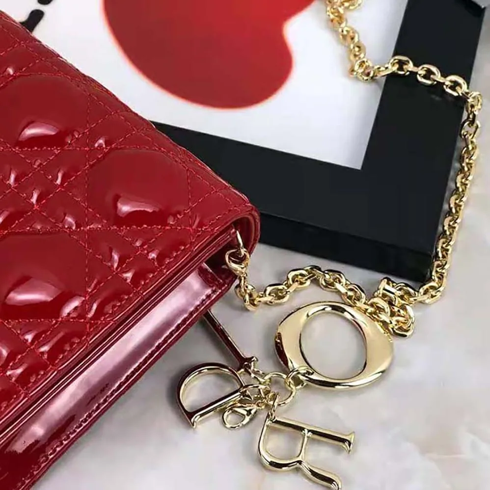 Dior Lady Dior Pouch Patent Cannage Calfskin in Red Dior Lady Dior Pouch Patent Cannage Calfskin in Red