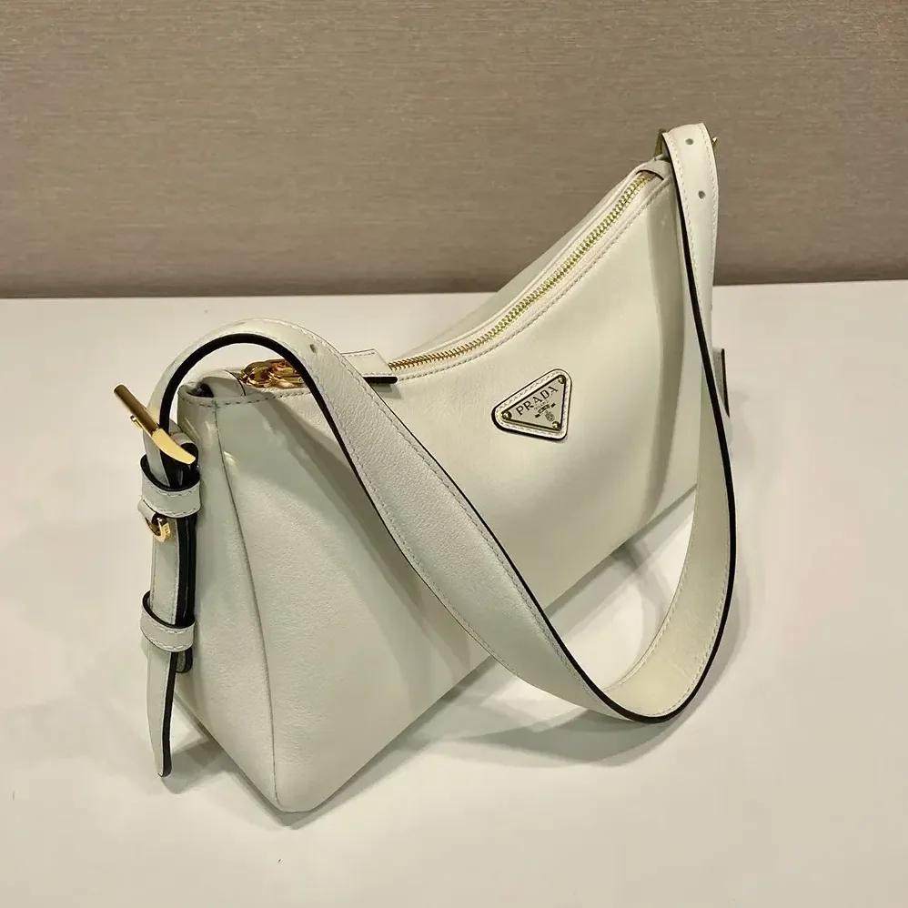 Prada Aimée Medium Leather Shoulder Bag for Women in White Prada Aimée Medium Leather Shoulder Bag for Women in White