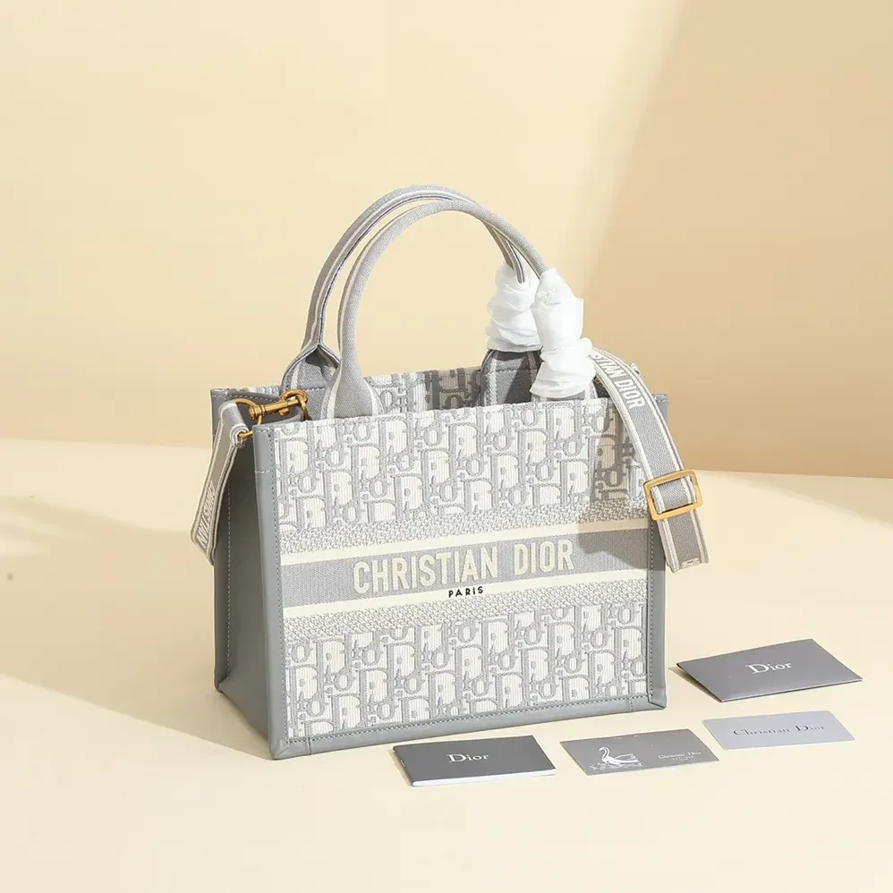 Dior Small Dior Book Tote Gray Dior Oblique Embroidery and Calfskin for Women