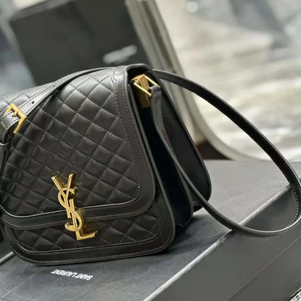 Saint Laurent YSL Solferino Medium Supple Satchel in Quilted Lambskin for Women in Black