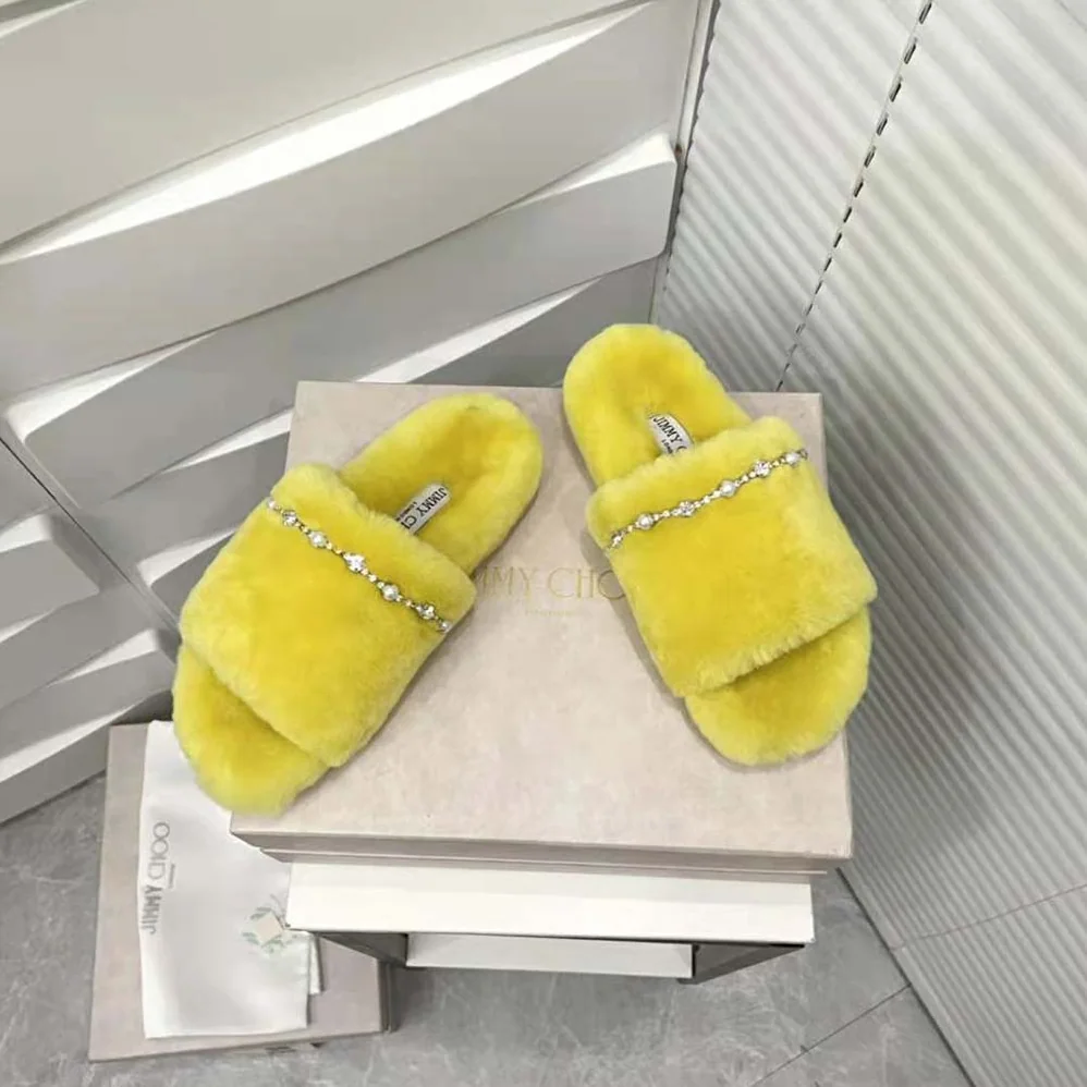 Jimmy Choo Acinda Slipper Lime Shearling Slippers with Crystal and Pearl Detailing for Women Jimmy Choo Acinda Slipper Lime Shearling Slippers with Crystal and Pearl Detailing for Women