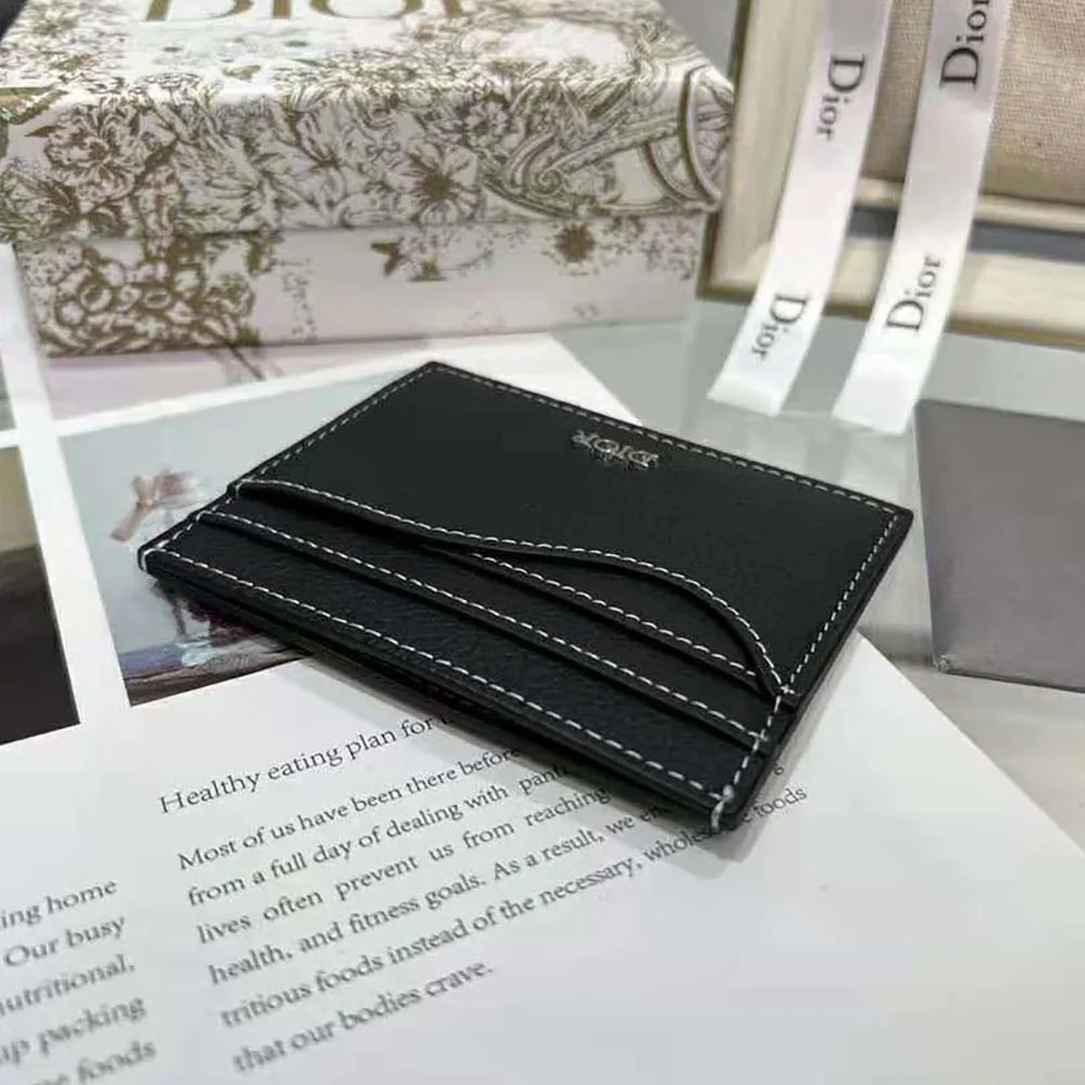 Dior Saddle Card Holder Black Grained Calfskin for Men