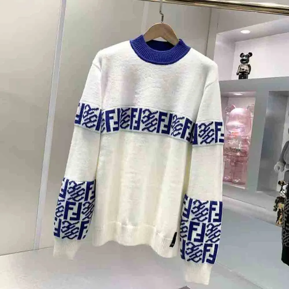 Fendi White wool Sweater with High Collar and Long Sleeves for Men