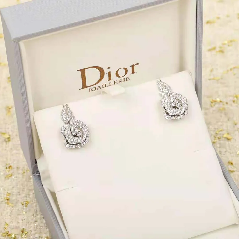 Dior Medium Rose Dior Bagatelle Earrings 18K White Gold and Diamonds for Women Dior Medium Rose Dior Bagatelle Earrings 18K White Gold and Diamonds for Women