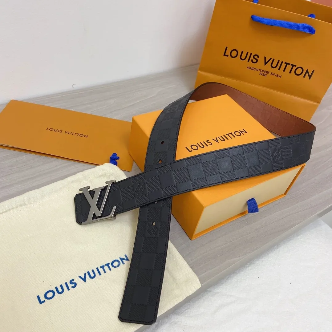 Louis Vuitton Initiales Reversible LV Belt in Damier Embossed with Silver Hardware