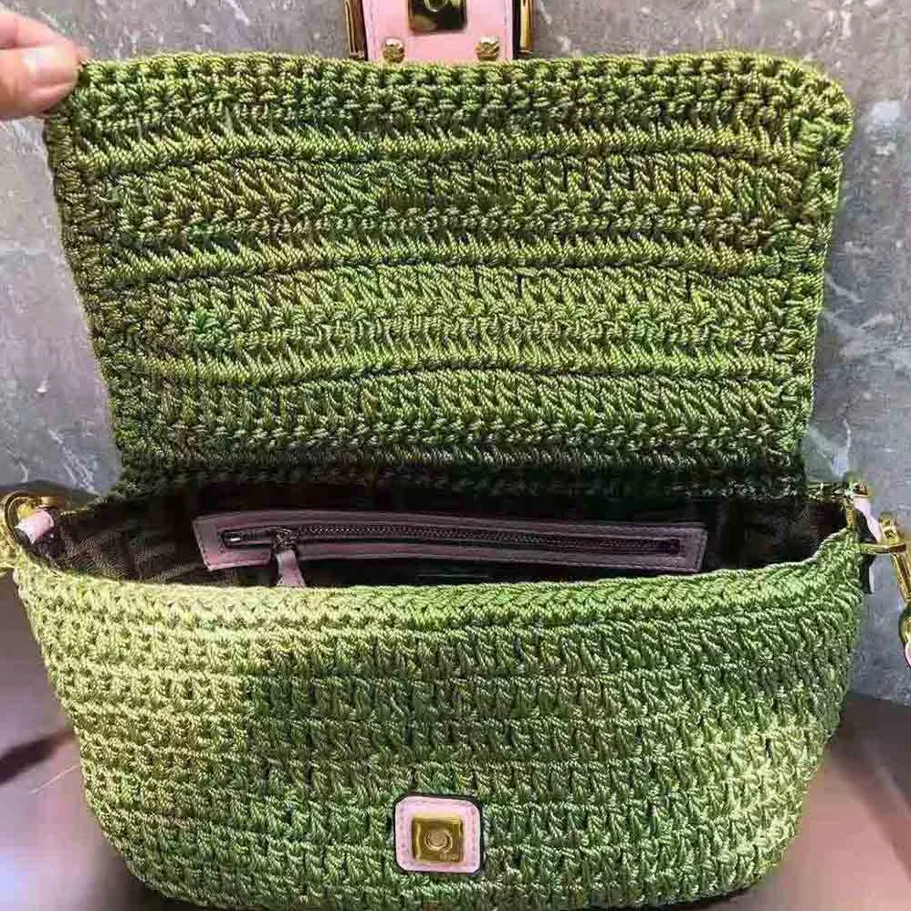 Fendi Baguette Bag in Traditional Cotton Crochet Bag for Women in Green Fendi Baguette Bag in Traditional Cotton Crochet Bag for Women in Green