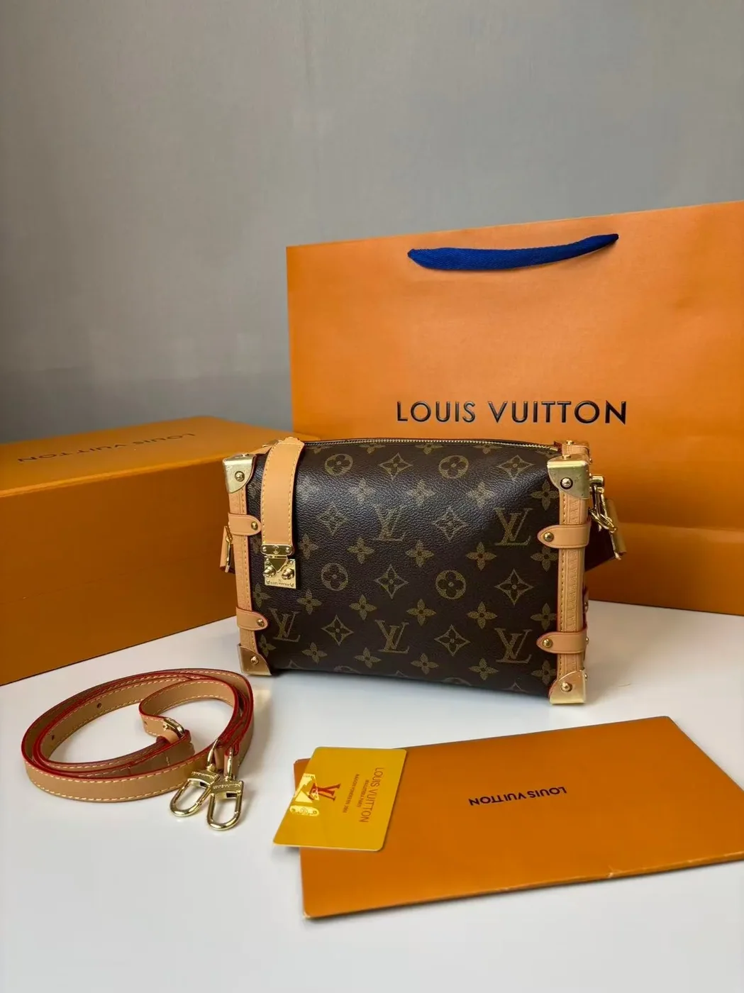 Louis Vuitton Side Trunk MM Shoulder Bag Brown Monogram Canvas Gold Hardware