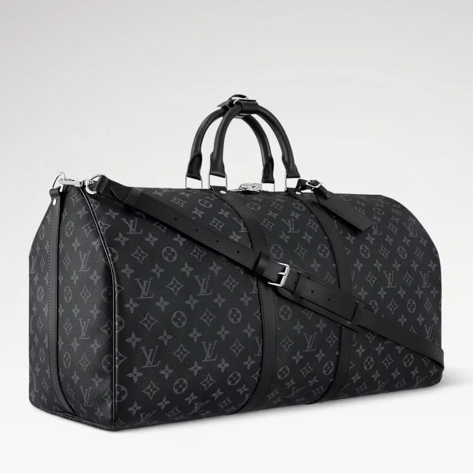 Louis Vuitton Keepall Bandouliere 55 Travel Bag / Black Monogram Eclipse Silver Hardawre Louis Vuitton Keepall Bandouliere 55 Travel Bag / Black Monogram Eclipse Silver Hardawre
