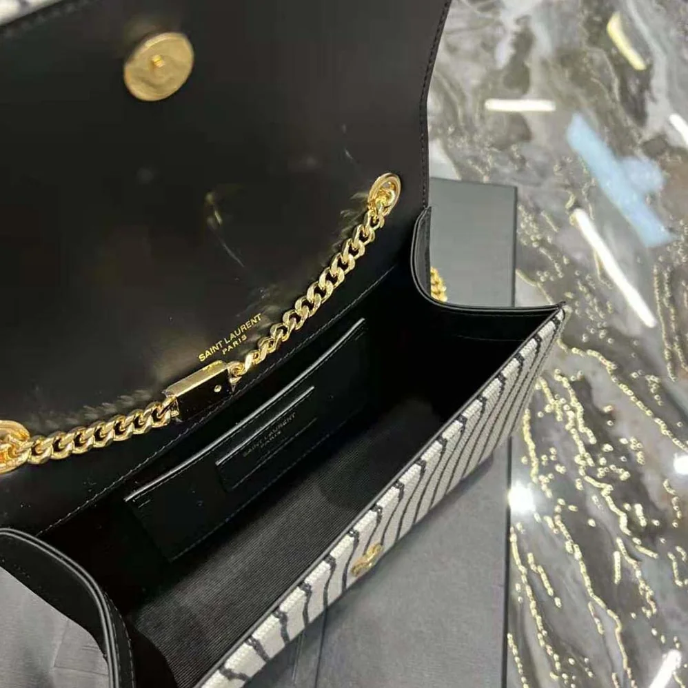 Saint Laurent YSL Kate Small Chain Bag in Canvas and Smooth Leather for Women