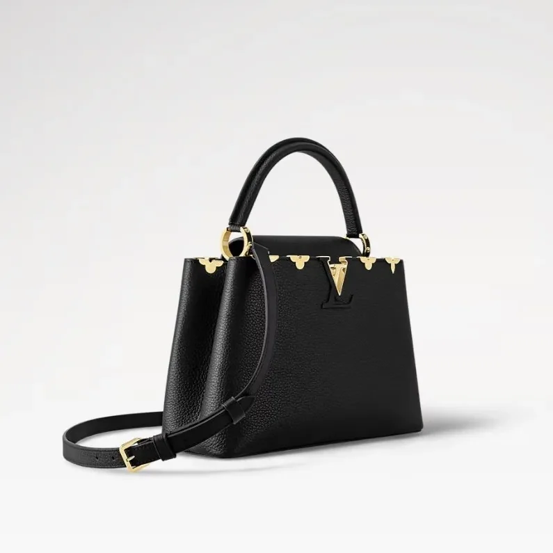 Louis Vuitton Capucines MM Top Handle Bag in Black Gold Hardware
