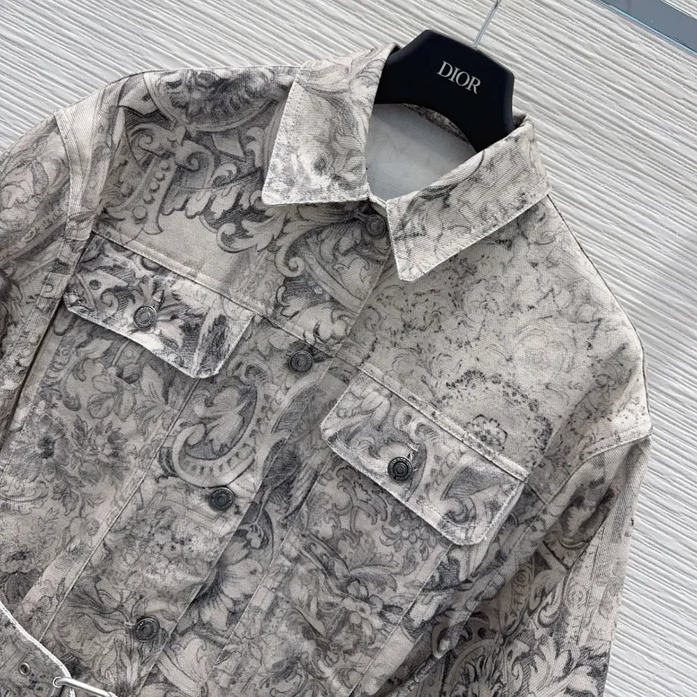 Dior Belted Jacket Beige Dior Barocco Cotton for Women in Linen Denim Dior Belted Jacket Beige Dior Barocco Cotton for Women in Linen Denim