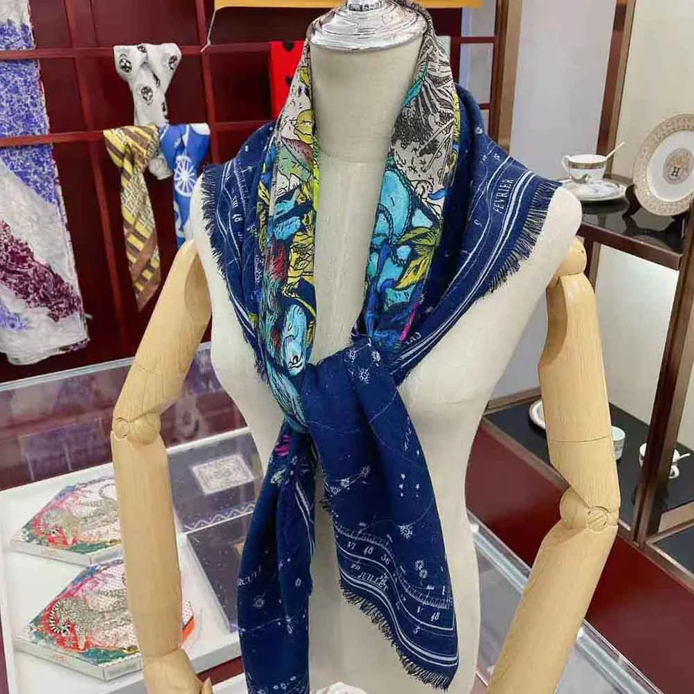 Dior Zodiac Square Scarf Navy Blue Silk Twill for Women