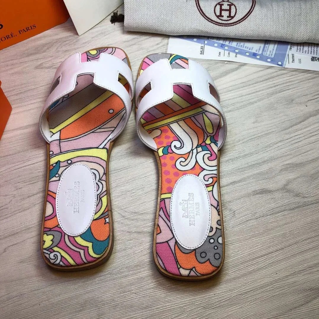 Hermes Oran Sandals White in Multicolor Hermes Oran Sandals White in Multicolor