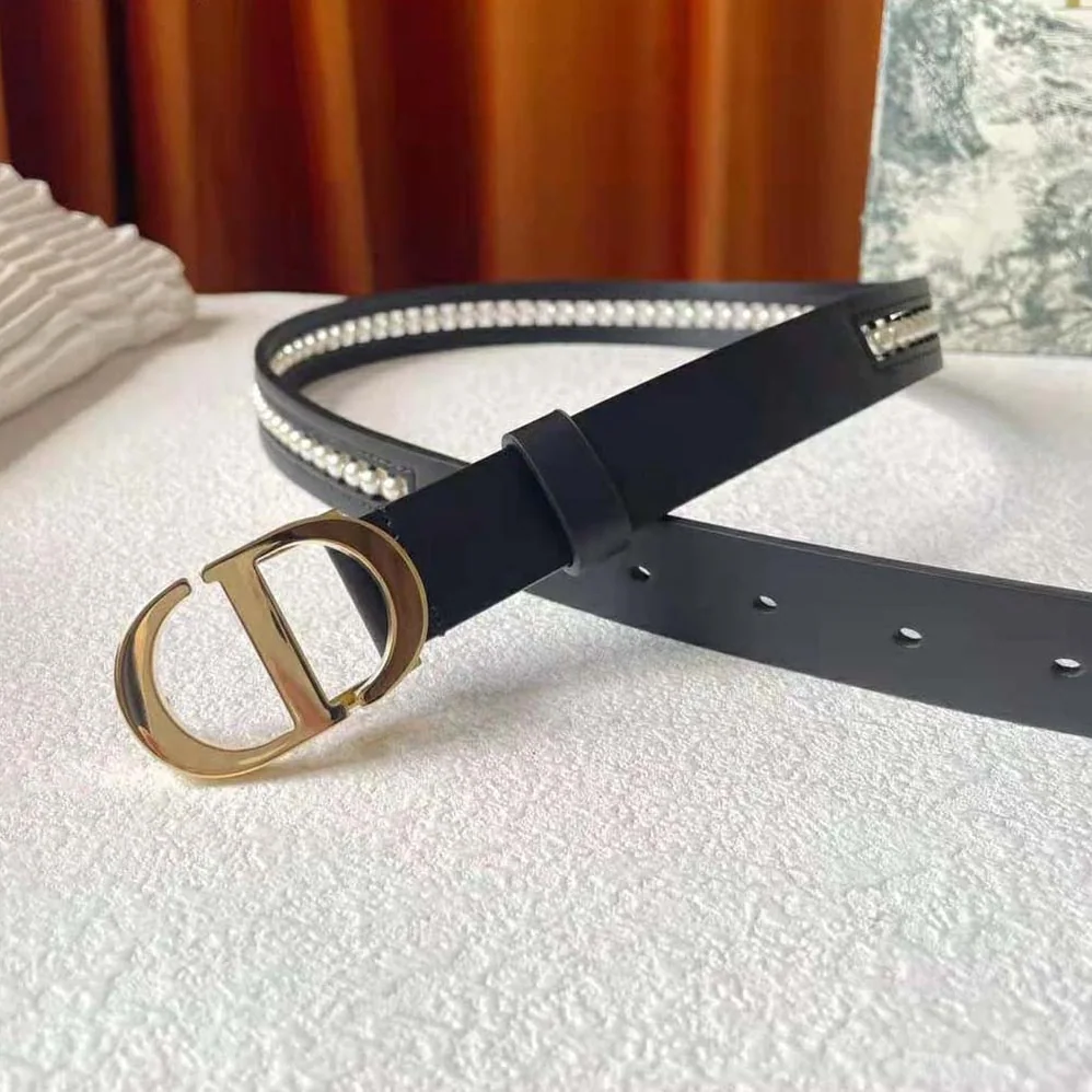 Dior 30 Montaigne Belt Black Smooth Calfskin and White Glass Pearls 25 MM for Women Dior 30 Montaigne Belt Black Smooth Calfskin and White Glass Pearls 25 MM for Women