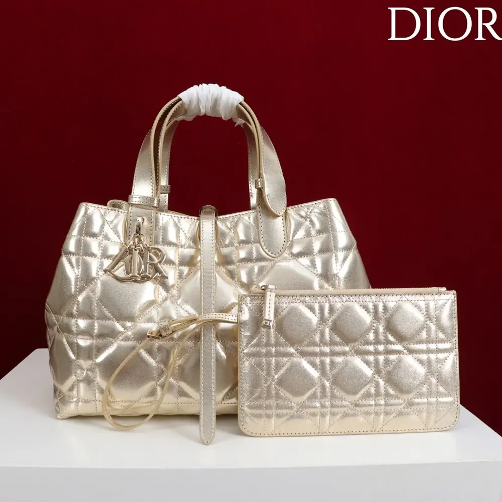 Dior Medium Dior Toujours Bag Metallic Gold for Women in Tone Macrocannage Calfskin Dior Medium Dior Toujours Bag Metallic Gold for Women in Tone Macrocannage Calfskin