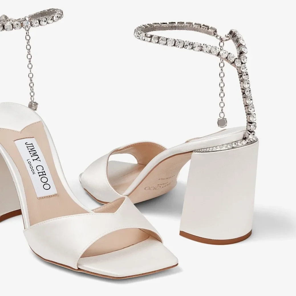 Jimmy Choo Saeda Sandal Block Heel 85 Ivory SAEDASANDALBH85BGH Jimmy Choo Saeda Sandal Block Heel 85 Ivory SAEDASANDALBH85BGH
