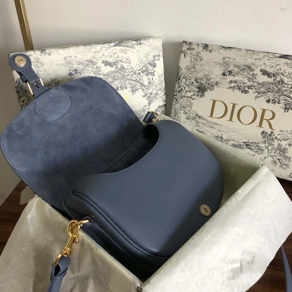 Dior Medium Dior Bobby Bag Denim Box Calfskin for Women in Blue