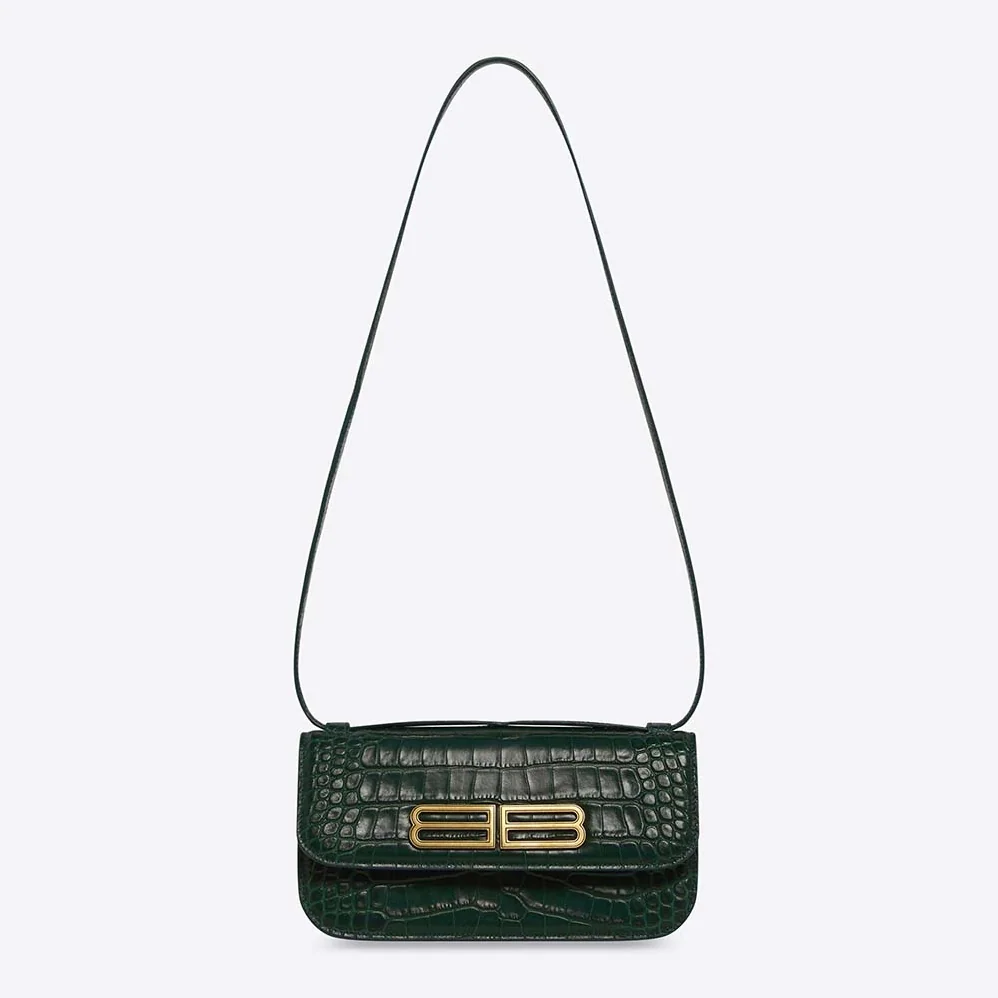 Balenciaga Gossip Small Bag in Extra Supple Crocodile Embossed Calfskin in Forest Green for Women