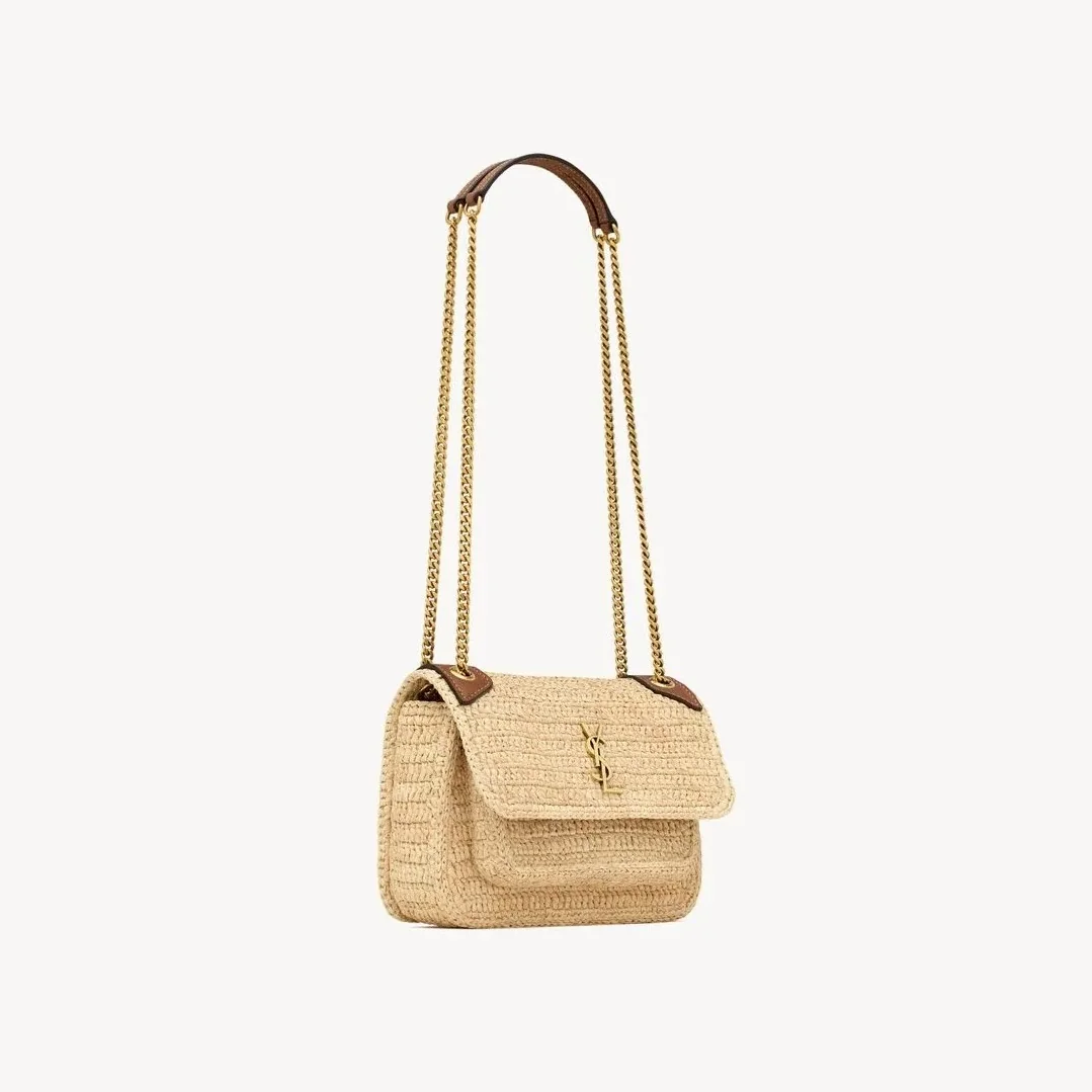Saint Laurent Niki Mini Shoulder Bag in Natural Raffia Gold Hardware Saint Laurent Niki Mini Shoulder Bag in Natural Raffia Gold Hardware