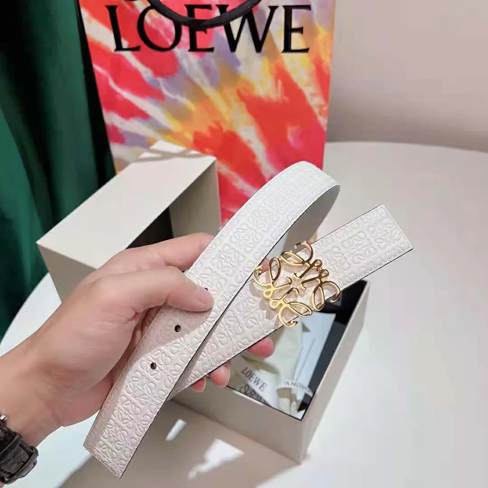 Loewe Anagram Belt in Silk Calfskin for Women in White Loewe Anagram Belt in Silk Calfskin for Women in White
