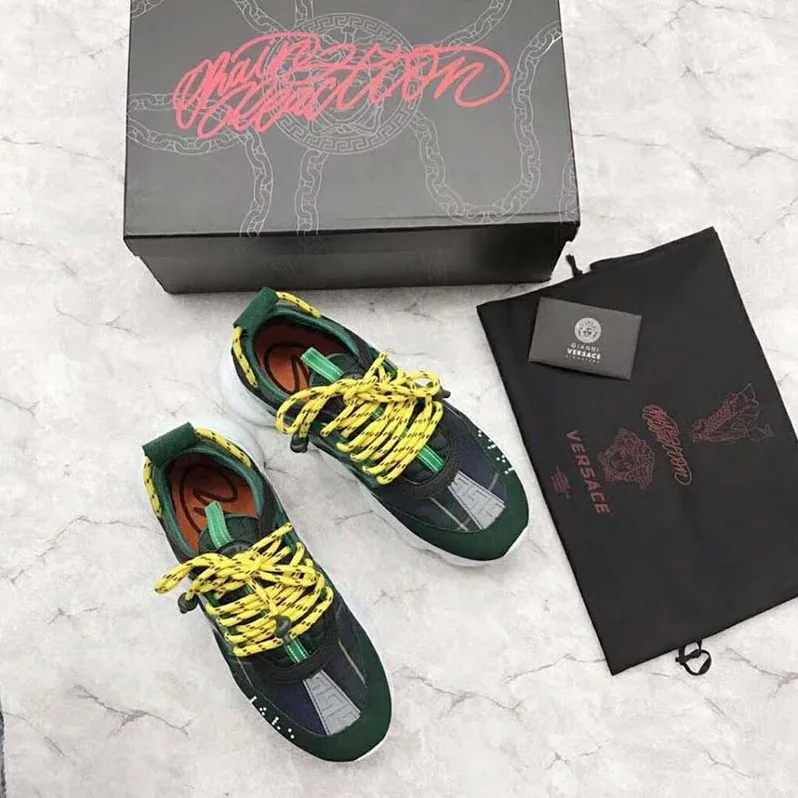Versace Shoes Chain Reaction Sneaker Tartan for Men in Green Versace Shoes Chain Reaction Sneaker Tartan for Men in Green