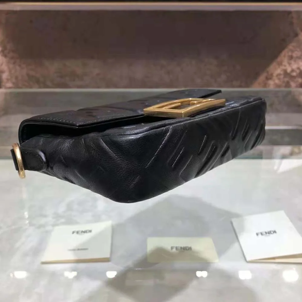 Fendi Iconic Mini Baguette Black Leather Bag for Women Fendi Iconic Mini Baguette Black Leather Bag for Women