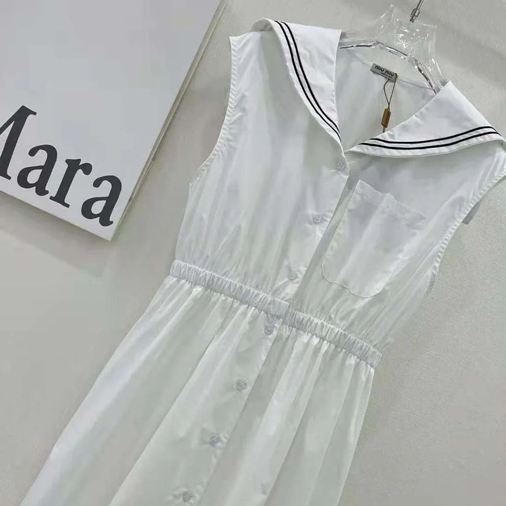 Miu Miu Sailor Poplin Dress with Embroidered Logo for Women