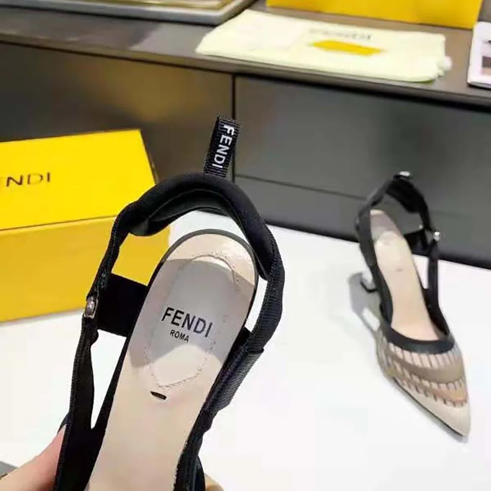 Fendi Colibri Black Micromesh High for Women in Heeled Slingbacks