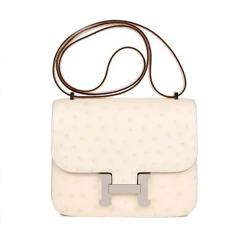 Hermes Constance 19 Bag Nata Ostrich Leather for Women in White/Silver Hermes Constance 19 Bag Nata Ostrich Leather for Women in White/Silver