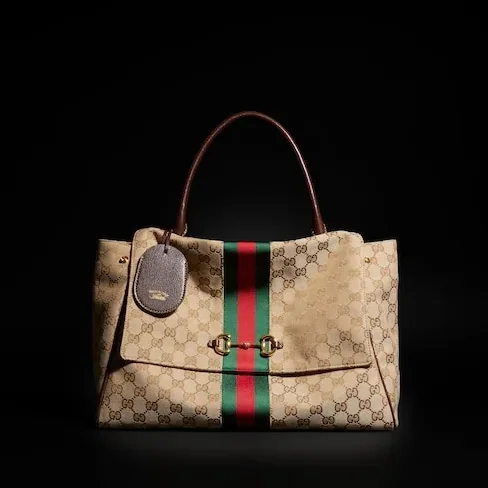 Gucci Paparazzo Large Top Handle Bag / Sand/ Dark Brown Gold Hardware