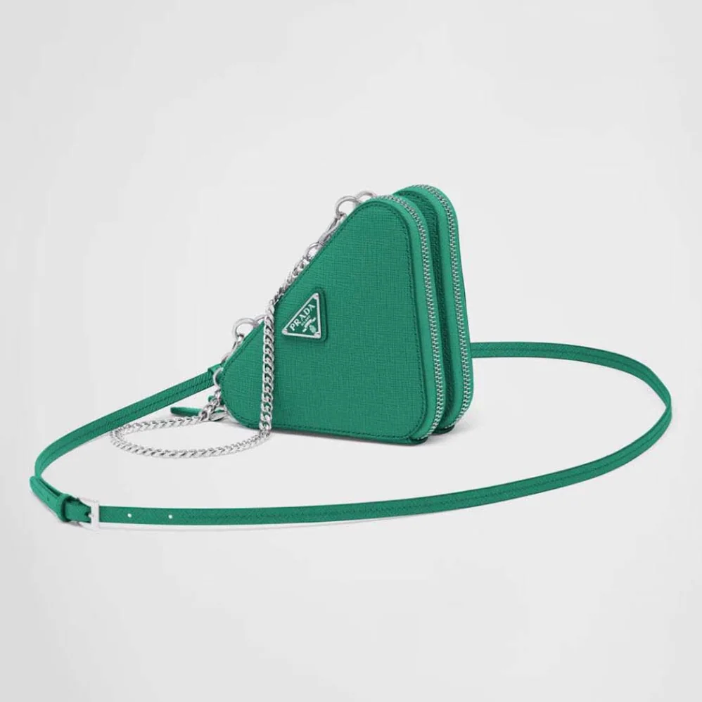 Prada Saffiano Leather Mini Pouch for Women in Green Prada Saffiano Leather Mini Pouch for Women in Green
