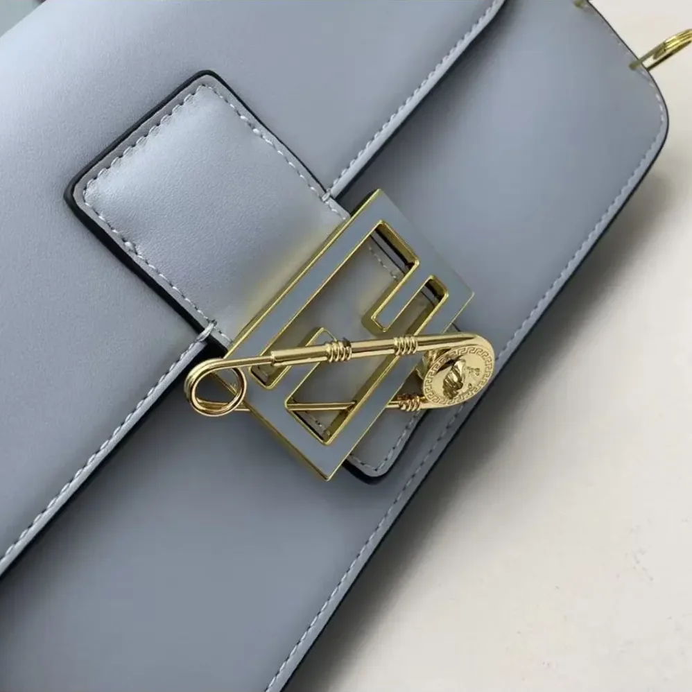 Fendi Baguette Brooch Fendace Blue Leather Bag for Women Fendi Baguette Brooch Fendace Blue Leather Bag for Women
