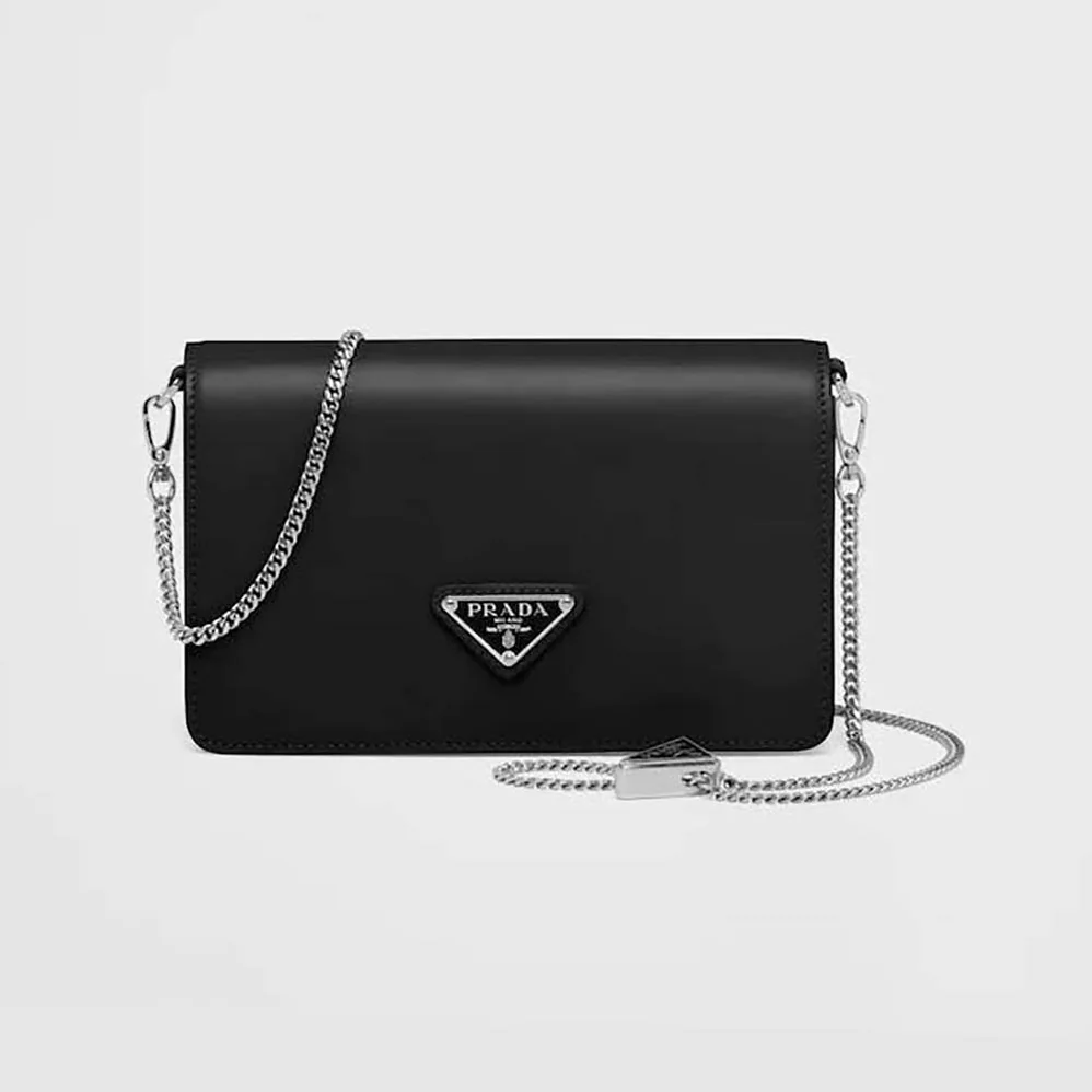Prada Brushed Leather Shoulder Bag for Women in Black Prada Brushed Leather Shoulder Bag for Women in Black