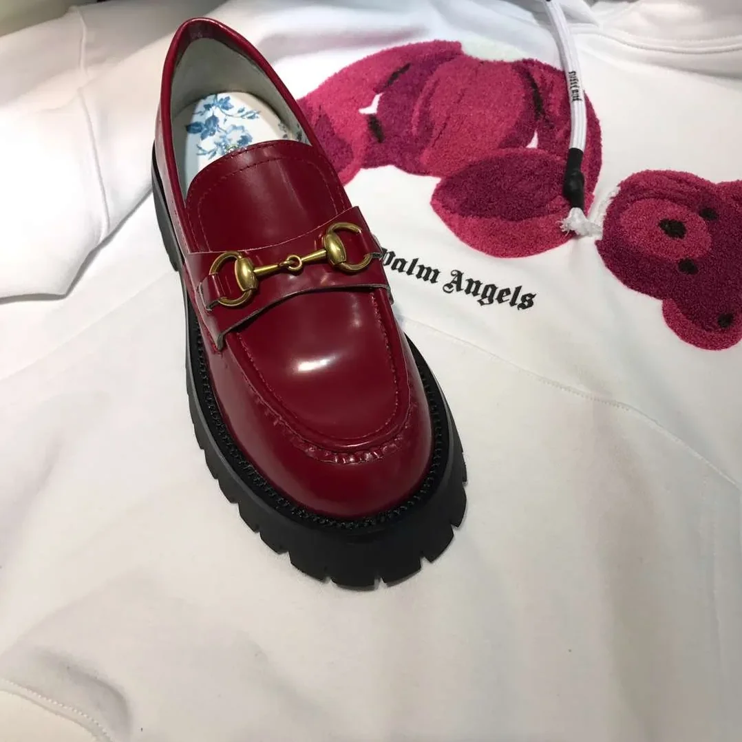Gucci Lug Sole Horsebit Accent Loafers Red Gucci Lug Sole Horsebit Accent Loafers Red