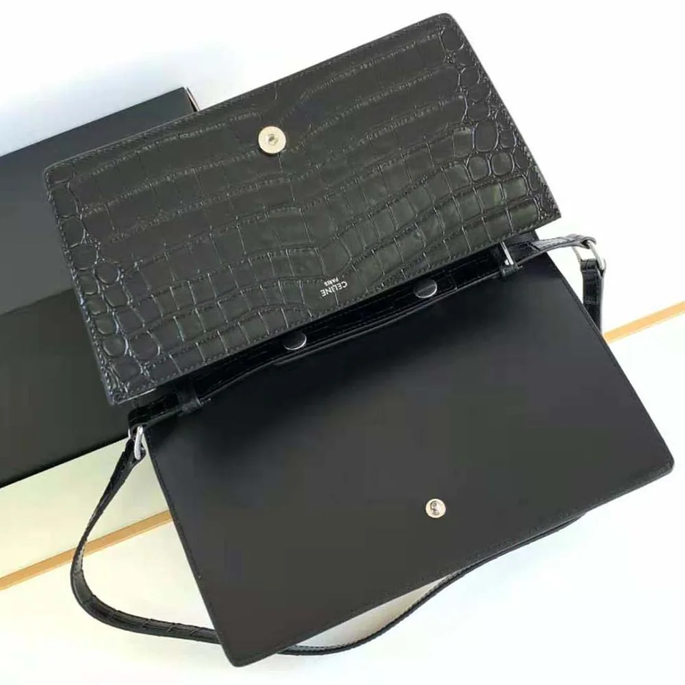 Celine Trapeze Triomphe Bag in Shiny Calfskin for Women in Black Celine Trapeze Triomphe Bag in Shiny Calfskin for Women in Black