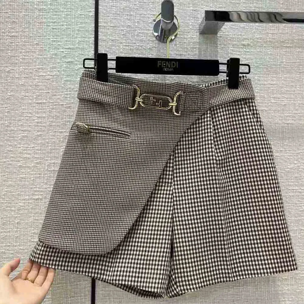 Fendi Beige Houndstooth Wool Shorts for Women