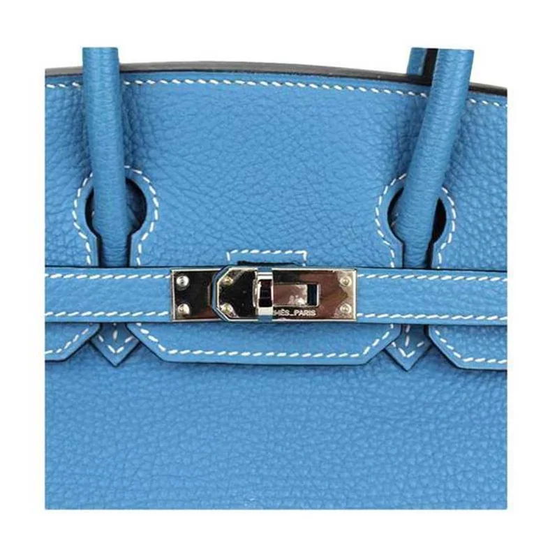 Hermes Birkin 25 Bag in Togo Leather with Silver Hardware in Blue Hermes Birkin 25 Bag in Togo Leather with Silver Hardware in Blue