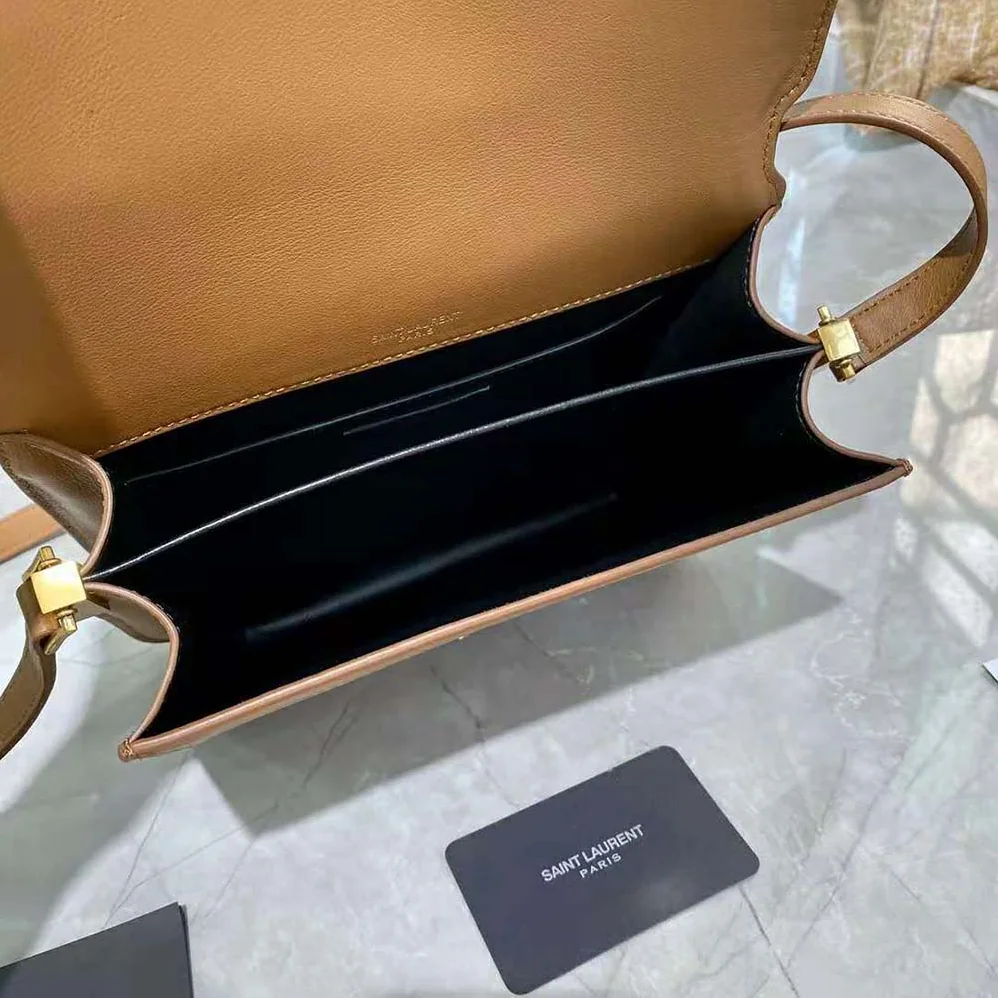 Saint Laurent YSL Solferino Medium Soft Satchel in Bsuede and Smooth Leather for Women in Brown