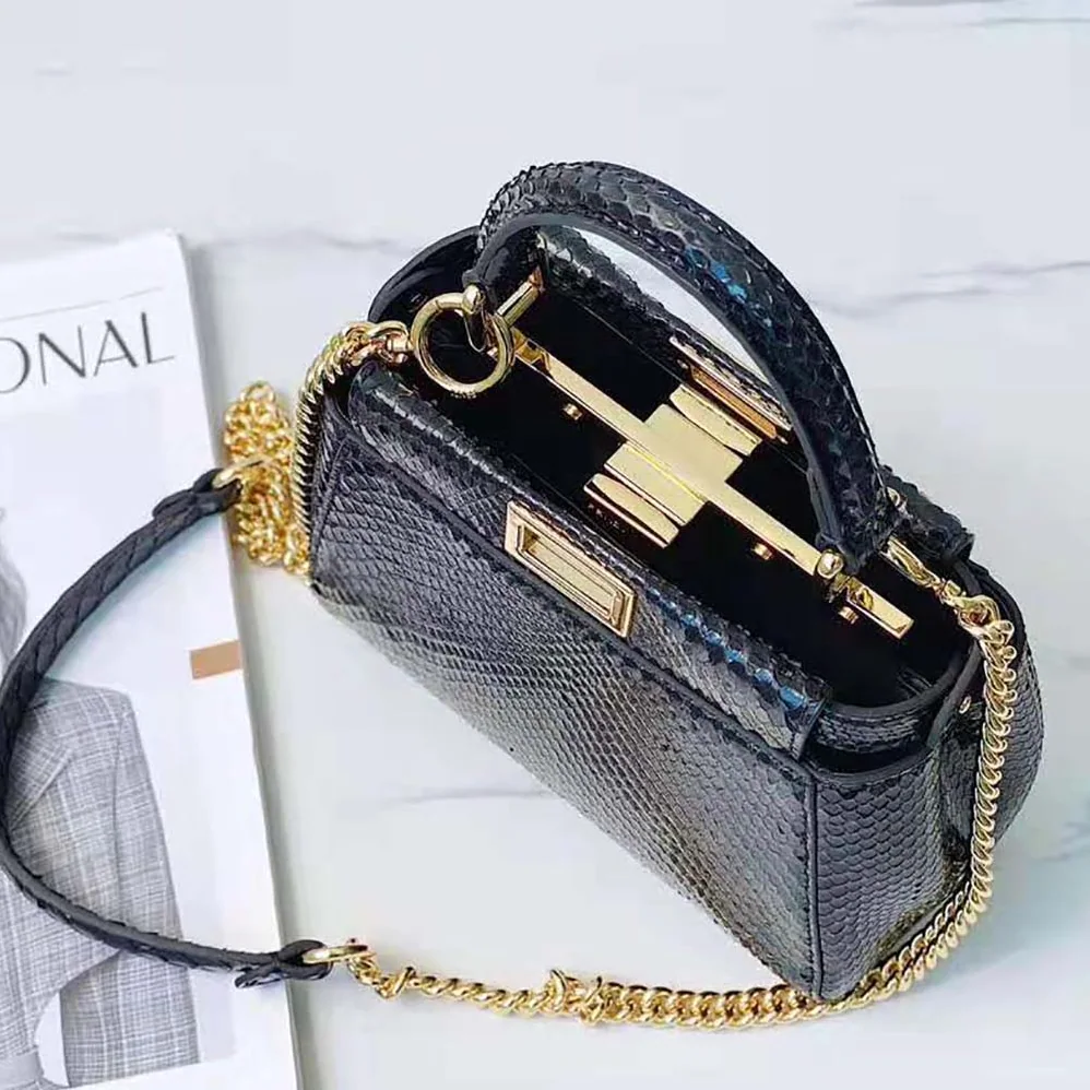 Fendi Peekaboo Iconic Mini Black Python Bag for Women Fendi Peekaboo Iconic Mini Black Python Bag for Women