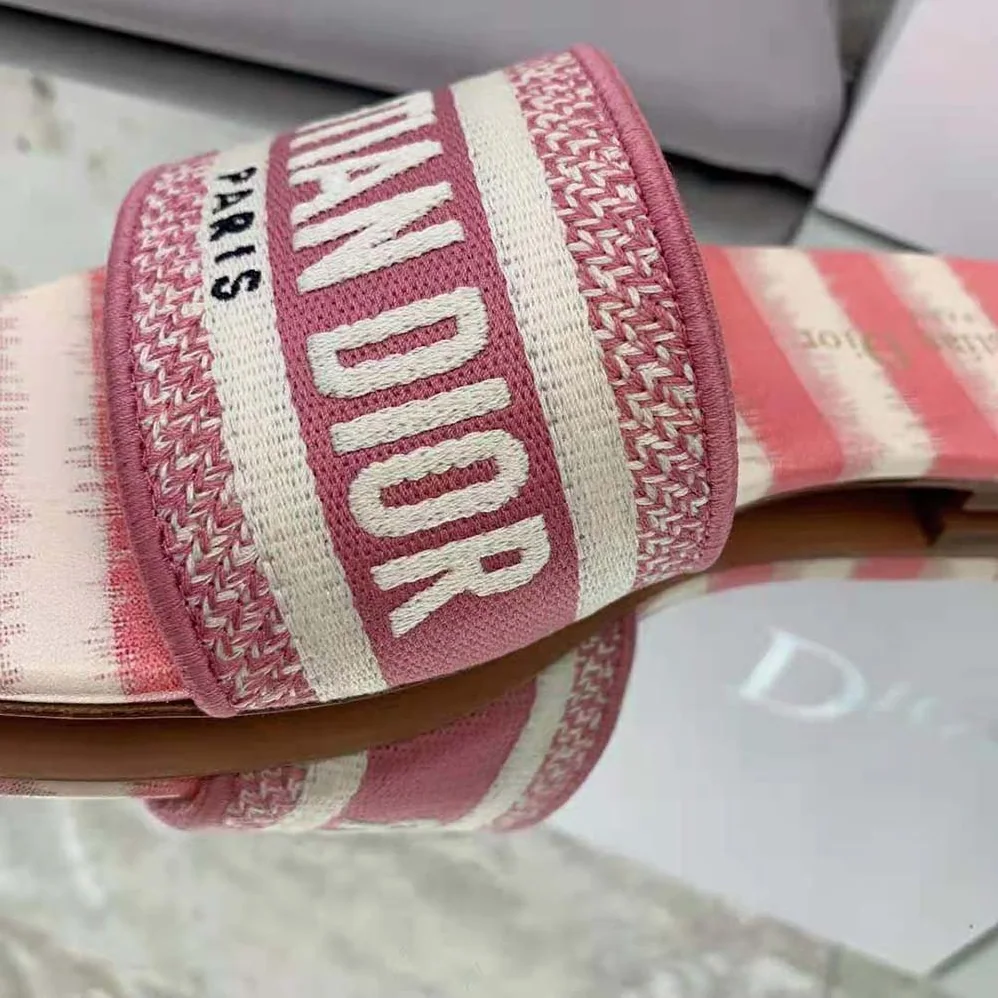 Dior Dway Slide Dark Nude D for Women in Stripes Embroidered Cotton Dior Dway Slide Dark Nude D for Women in Stripes Embroidered Cotton