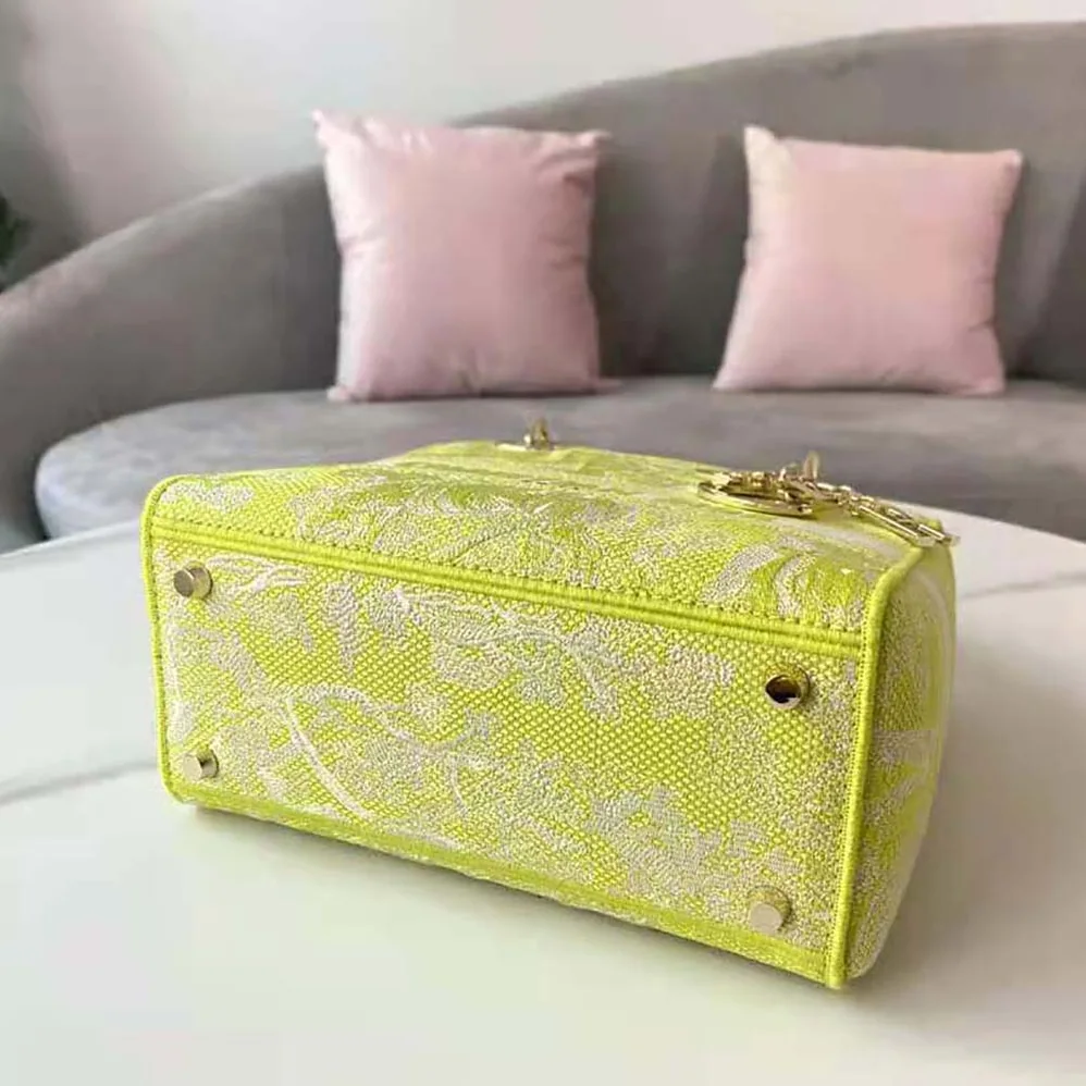 Dior Medium Lady D-lite Bag Lime Toile de Jouy Reverse Embroidery for Women
