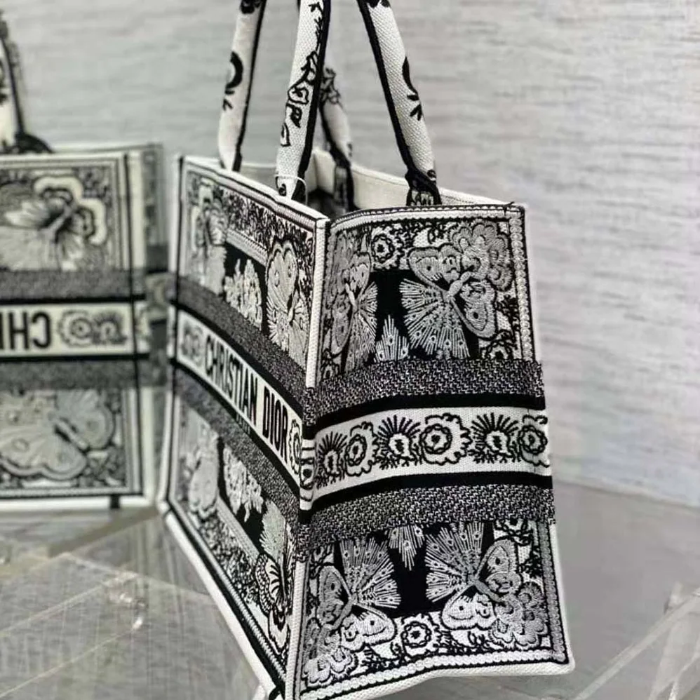 Dior Medium Dior Book Tote Black and White Butterfly Bandana Embroidery for Women