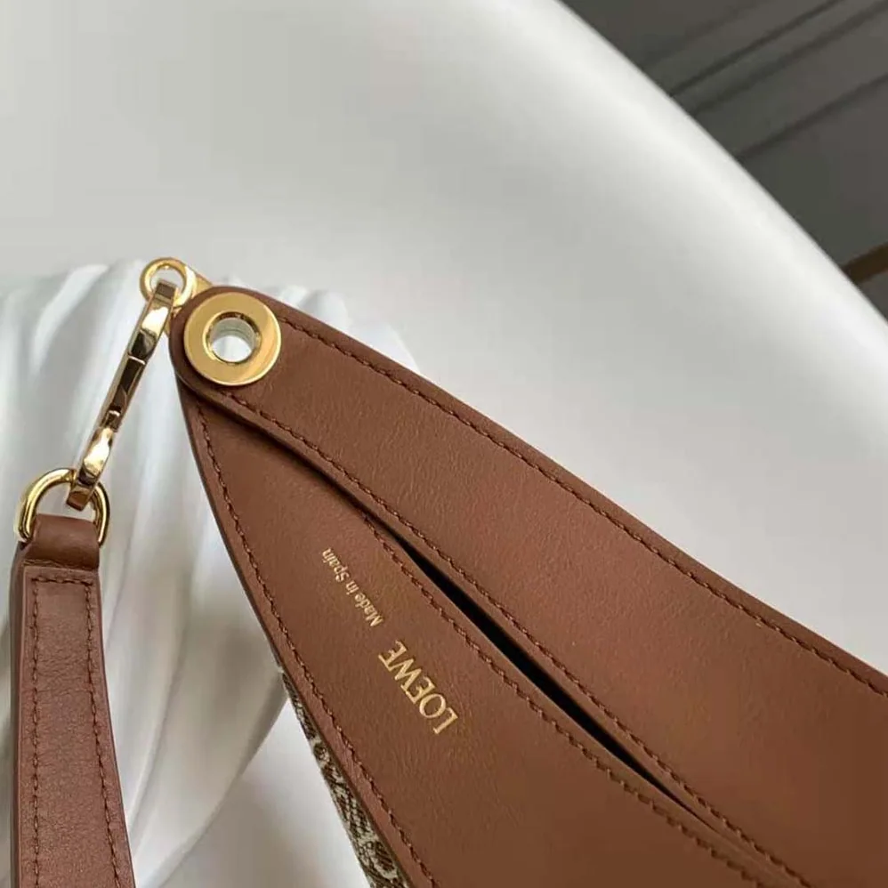 Loewe Luna Bag in Anagram Jacquard and Classic Calfskin for Women in Brown
