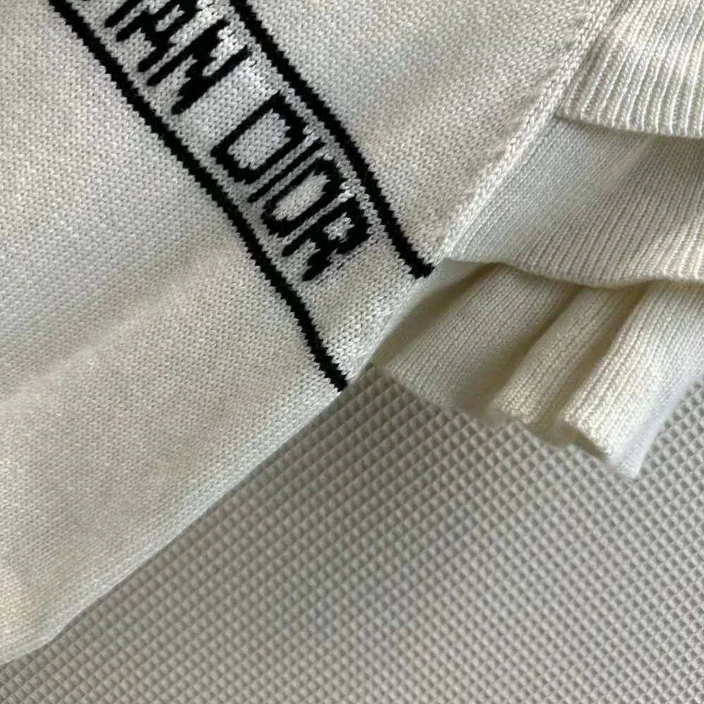 Dior Sweater with Ruffles White Cashmere Knit with Signature for Women