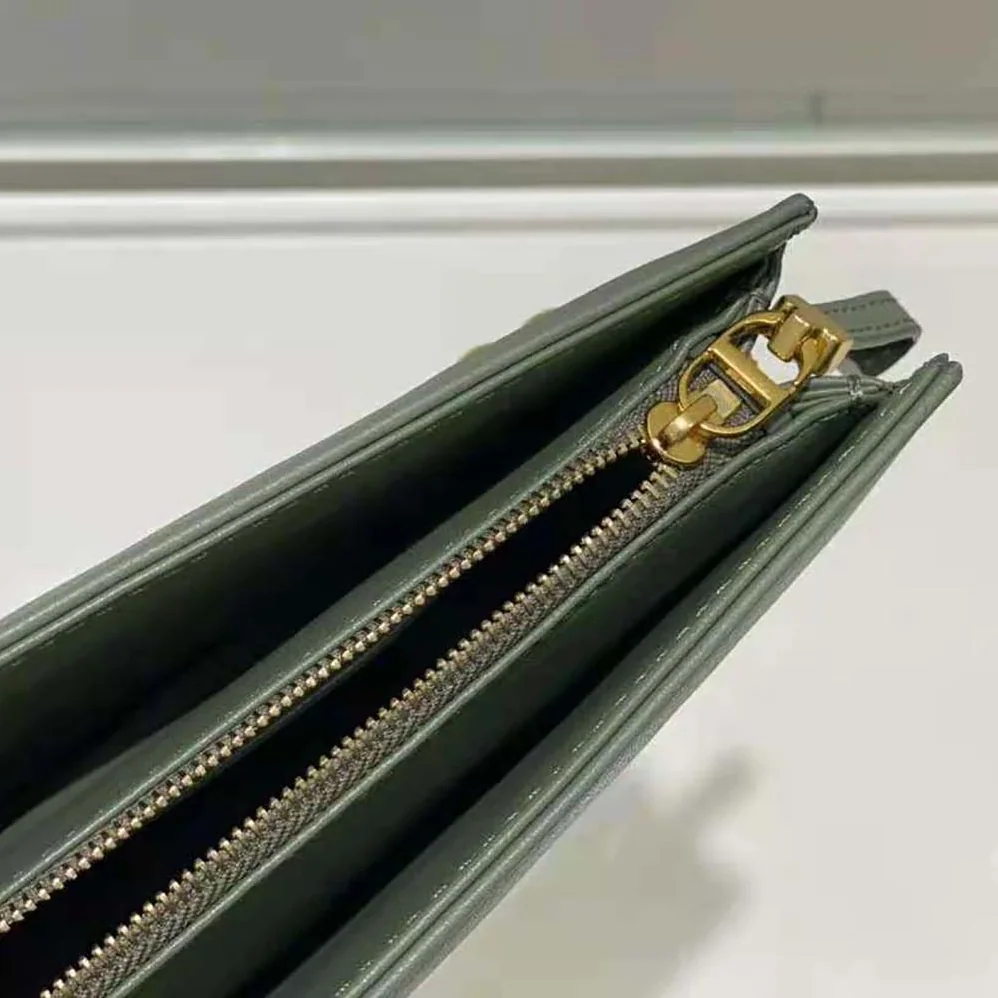 Dior Caro Zipped Pouch with Chain Cedar Green Supple Cannage Calfskin for Women in Green Dior Caro Zipped Pouch with Chain Cedar Green Supple Cannage Calfskin for Women in Green