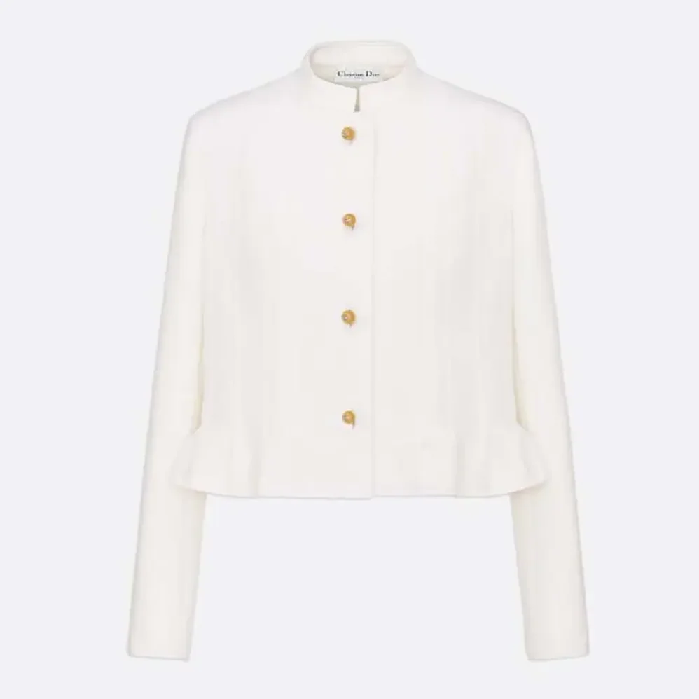 Dior Peplum Jacket Ecru Virgin Wool and Cotton Bouclé Blend for Women