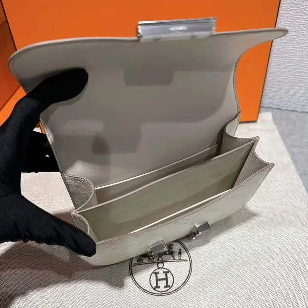 Hermes Constance 19 Bag Nata Ostrich Leather for Women in White/Silver Hermes Constance 19 Bag Nata Ostrich Leather for Women in White/Silver