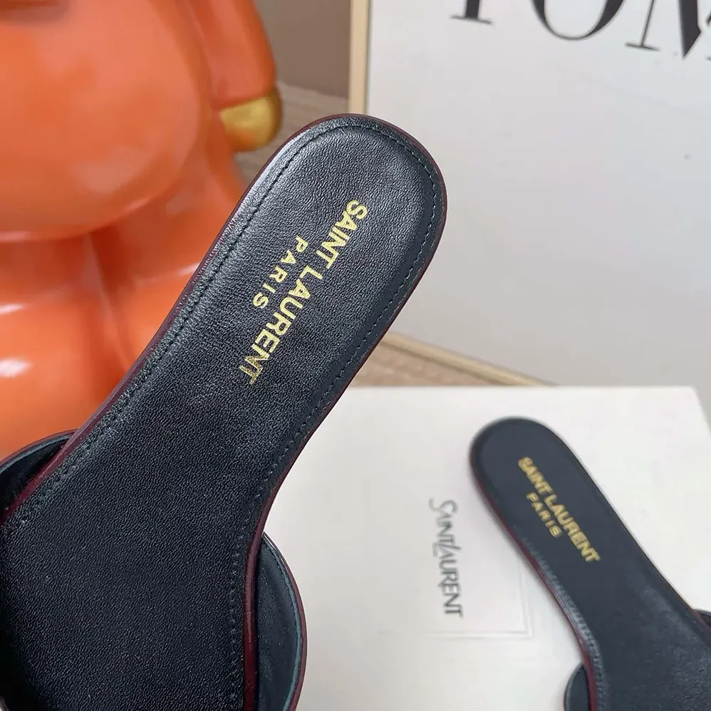 Saint Laurent YSL Babylone Slides In Smooth Leather Bordeaux for Women